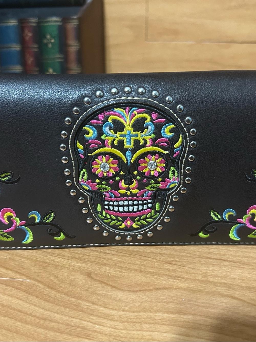 Embroidered Sugar Skull Black Women’s crossbody purse